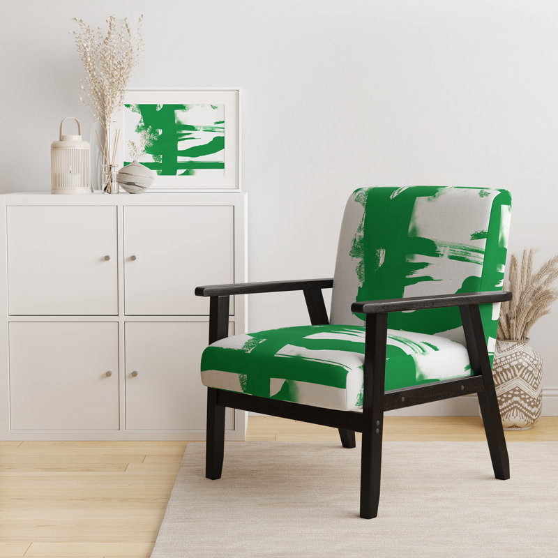 Crossing Paths I - Fauteuil d'appoint moderne rembourré en velours, Mélange de polyester vert / blanc