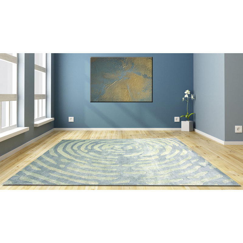 Tapis décoratif gris Touffeté à la main à motif abstrait Clarkesville, Rectangle 5 pi x 8 pi