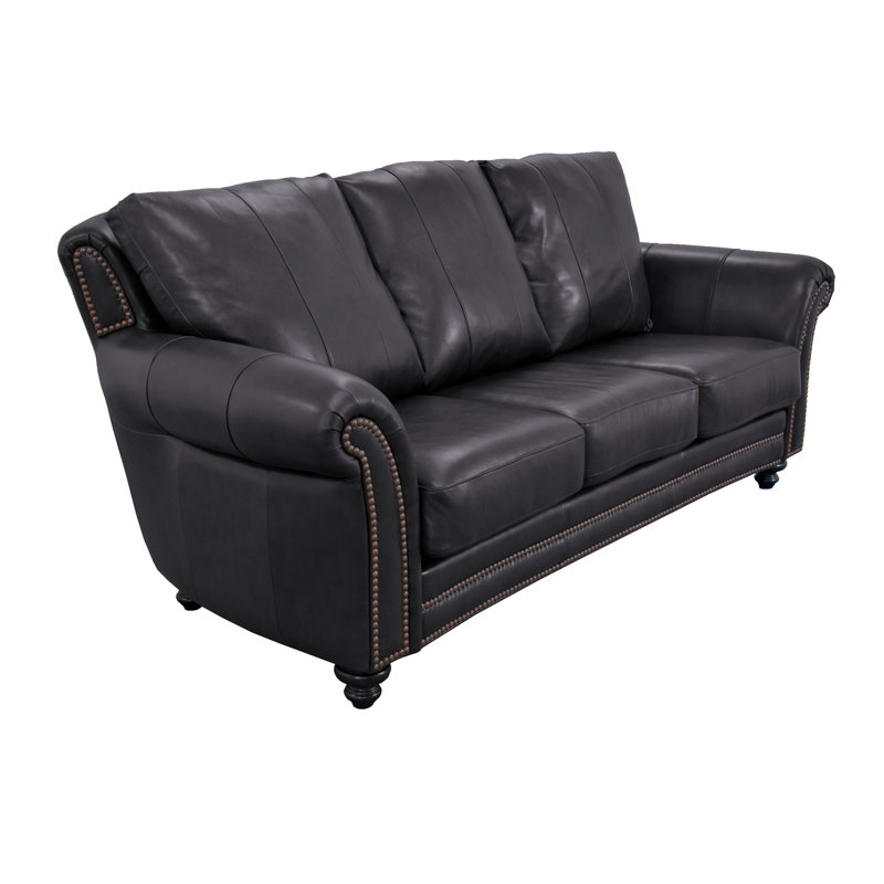 Stephie 90" Genuine Leather Rolled Arm Sofa, Burnham Black Genuine Leather