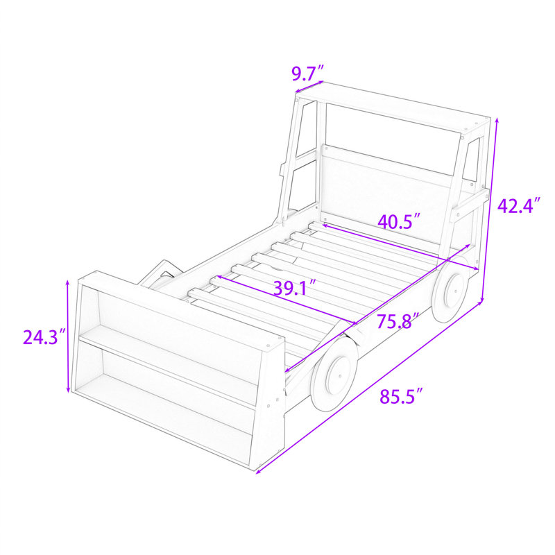 Twin Wood Car Bed with Storage Shelves and Fun Racecar Design, Brown/White