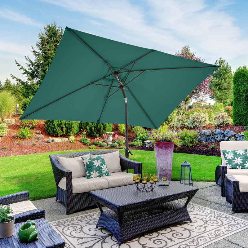Parasol de patio rectangulaire - Parasol à manivelle 10 pi avec bouton-poussoir inclinable pour meubles d'extérieur, terrasse, jardin ou piscine par Pure Garden (vert forêt)