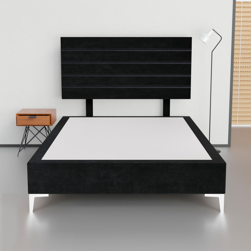 15" Premium Velvet Material Box Spring/Bed Frame With Headboard, Durable & Stylish Silver Metal Legs, Extra-long Twin, Black