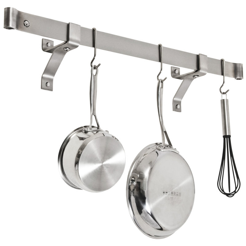 Premier Handcrafted Wall Mounted Pot Rack, 2" H x 36" W x 25" D, Stainless Steel