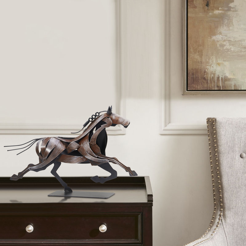 Loon Peak® Handmade Metal Horse Statue Sculpture Décor for Horse Lovers Gifts, Brown