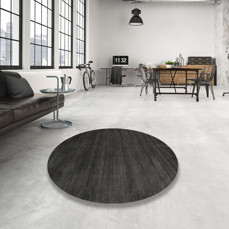 Tapis contemporain noir, Rond 3 pi