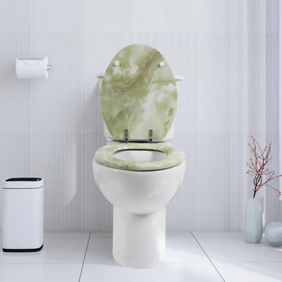Elongated Toilet Seat Natural Wood Toilet Seat With Zinc Alloy Hinges, Easy To Install Also Easy To Clean(Elongated, Green Marble)
