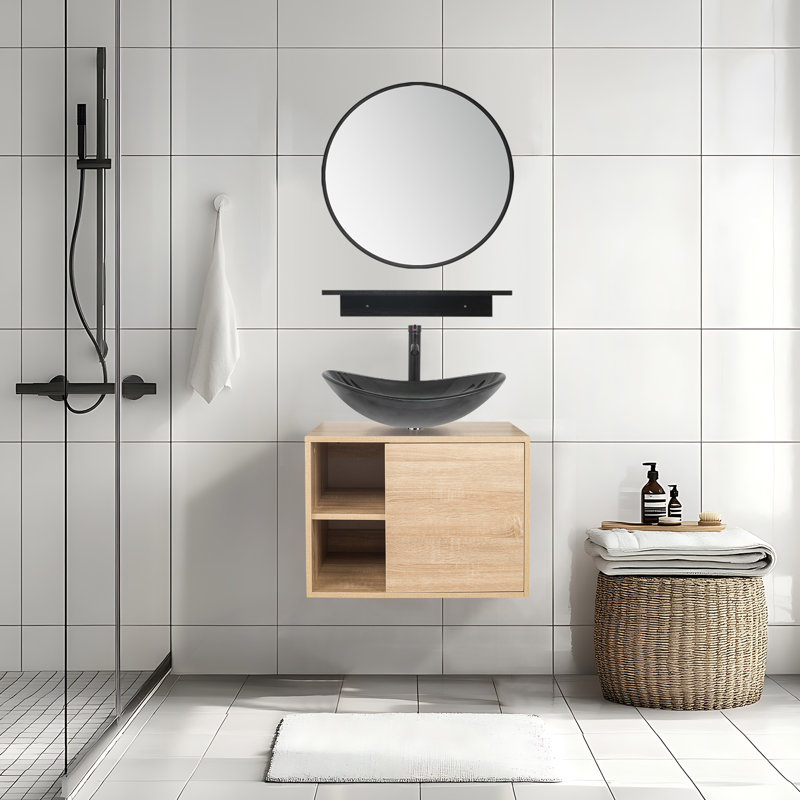 Ensemble de meuble-lavabo avec miroir Hemish, Noir, noir, noir, noir, Gris