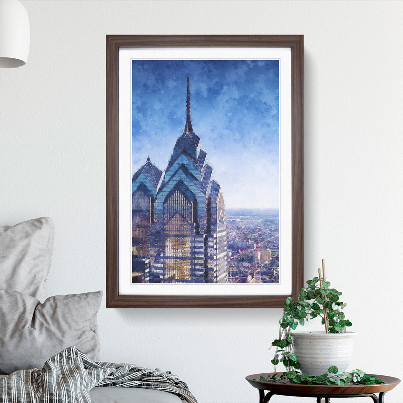 One Liberty Place In Philadelphia - Single Picture Frame Painting on MDF, Walnut Framed, 45cm H x 33cm W x 2cm D