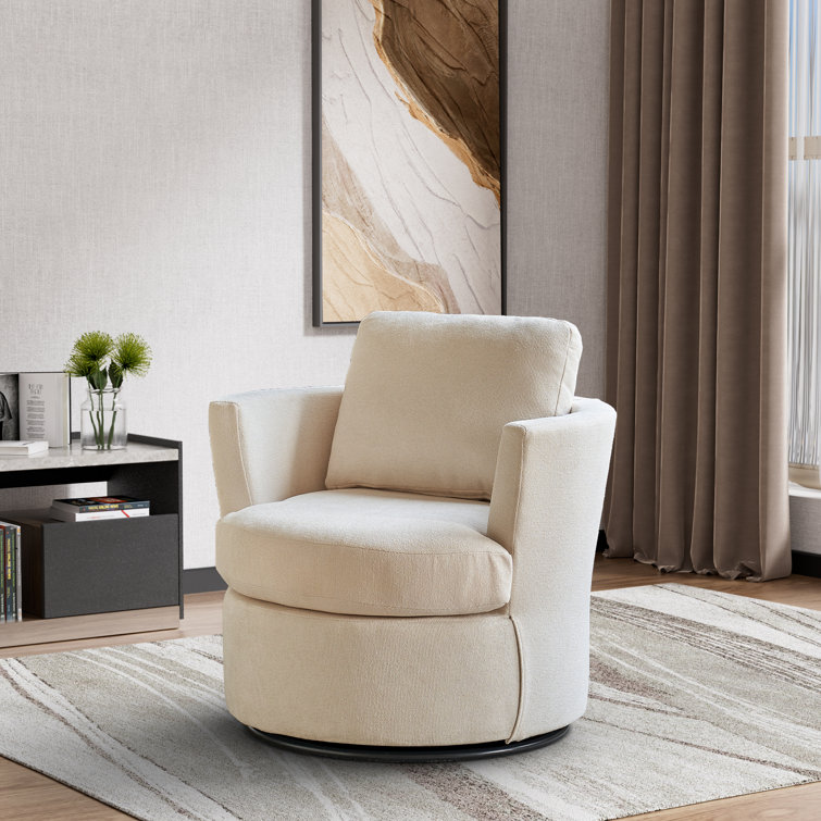 Upholstered Linen Barrel Chair with Ottoman Latitude Run Fabric: Beige 100% Linen