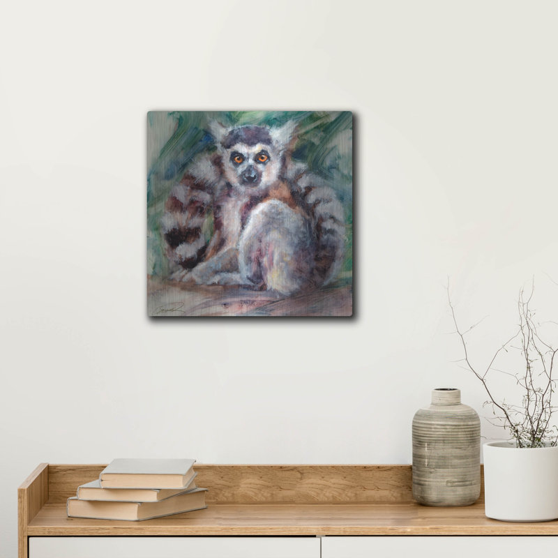 «Ring Tailed Lemur» par Robert Campbell, art mural en métal, H 12 po x l 12 po