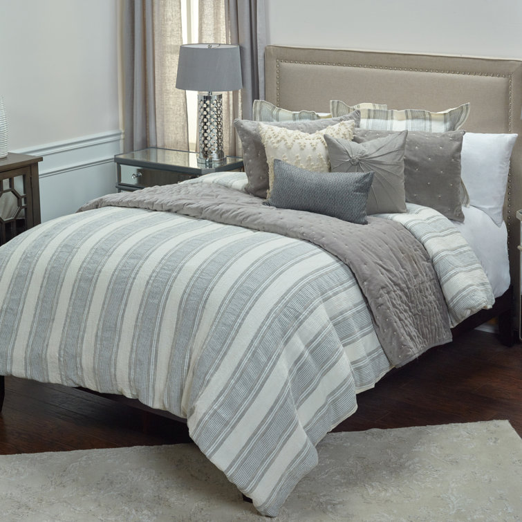 Clover Ivory/Gray Linen Duvet Cover Collection