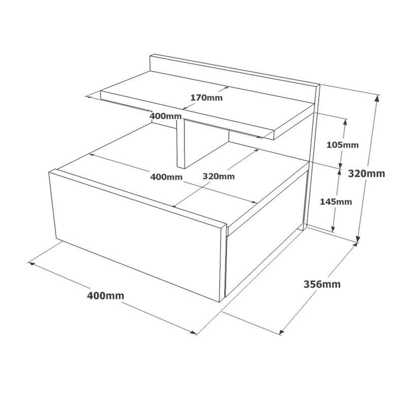 Table de chevet moderne avec tiroir et tablette, finition argentée, 15,8 x 12,6 x 14,0 pouces | 100% panneau de particules enduit de mélamine, épaisseur: 0,7 pouce | Solution de rangement élégante pour le décor de chambre à coucher et d'hôtel, design scandinave