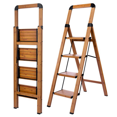 4-Step Folding Step Ladder,Aluminum with Woodgrain Finish & Anti-Slip Steps,330 lb. Capacity