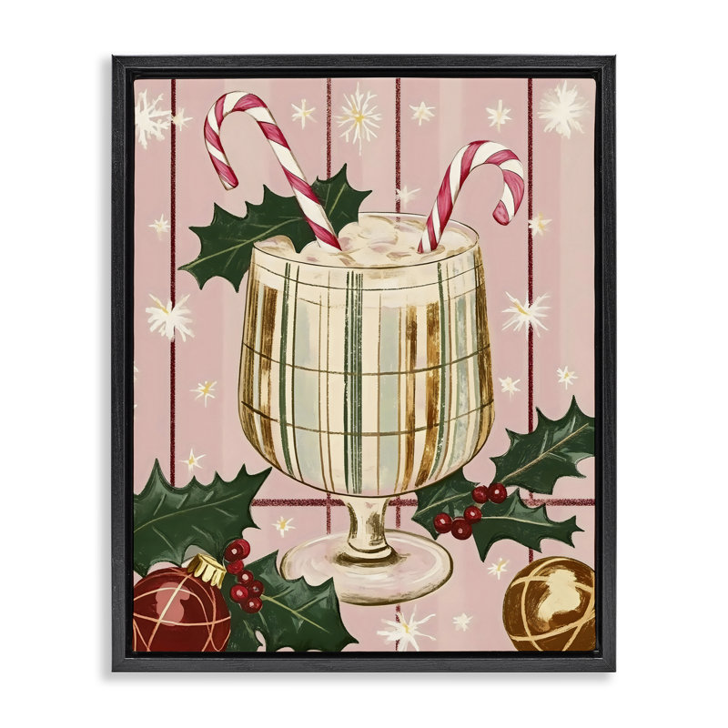 Cadre flottant pastel de cocktail de Noël, design par Franklyn Gregory, Cadre flottant noir de jais, H 21 po x l 17 po