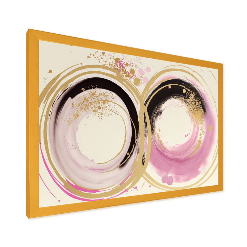 " Pink And Gold Curves III ", Gold Picture Framed Canvas, 12" H x 20" W x 1" D