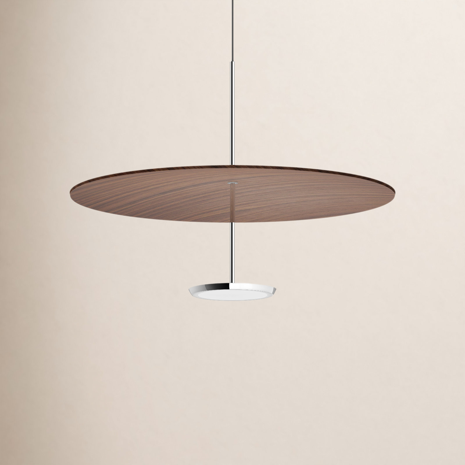 Sky Dimmable Single Light Pendant, 17.5" H x 24" W x 24" D, Walnut, Polished Aluminum