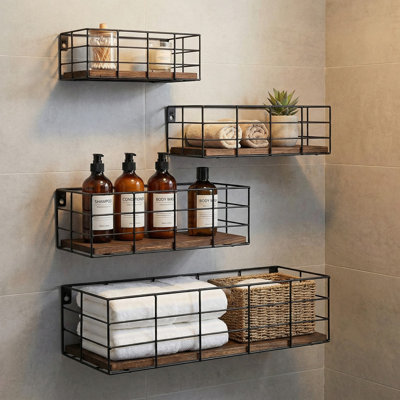 Shop 4-Piece Floating Wall Shelf Set, Metal Wire Basket Shelves for Bathroom, Kitchen, Bedroom and Living Room, Decorative Wall-Mounted Storage Organizer