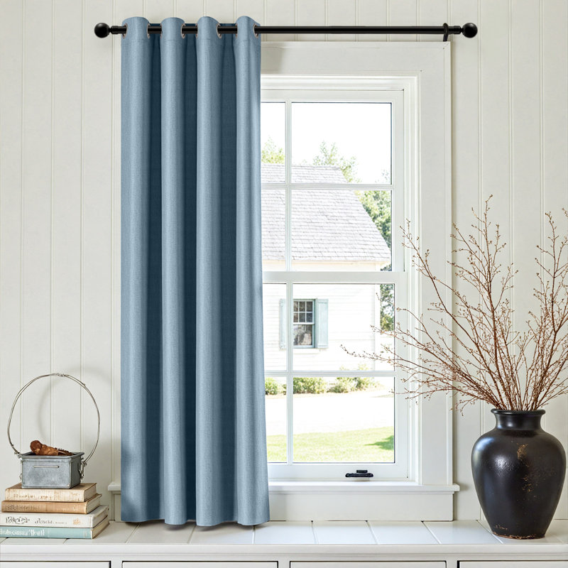 Rideau en lin texturé obscurcissant avec œillets, Bleu denim, L 50 po x L 72 po