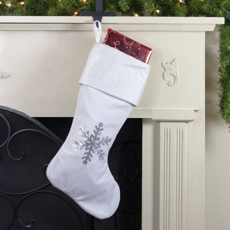 Chaussette de Noël blanche 20 "avec paillettes argentées