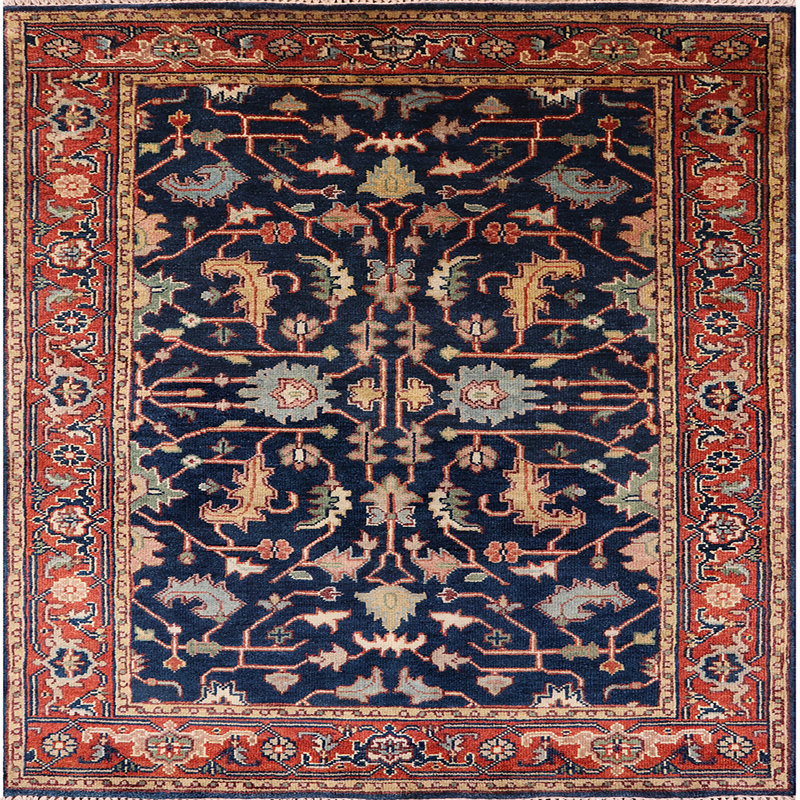 Tapis oriental rouge / bleu paiement, Carré 3 pi