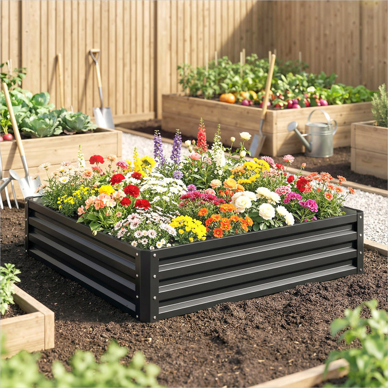 Support à plante en métal gris avec 47,2 po avec contrôle pratique pour l'espace extérieur, acier galvanisé