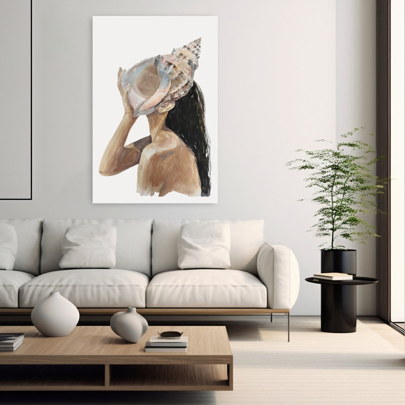 «Whispering Seashell Peaceful Serene Abstract Nature Ocean», art mural, H 60 po x l 40 po
