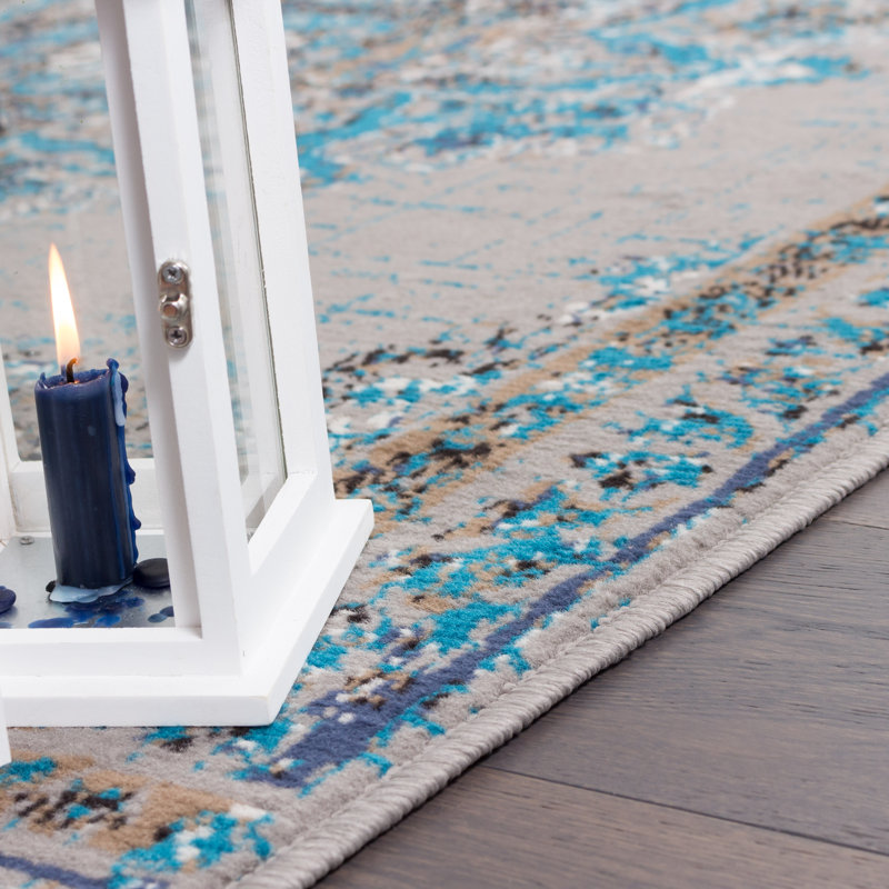 Tapis oriental gris / bleu Takengon, Rectangle 3 pi 3 po x 4 pi 11 po