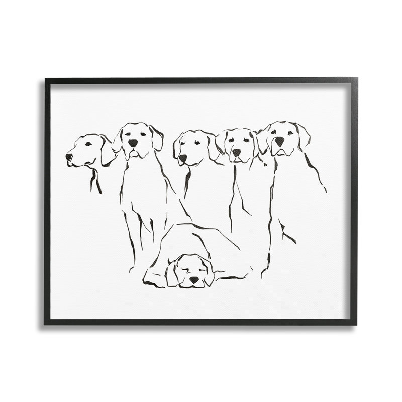 "Minimal Dogs Doodle" par Ethan Harper sur toile, H 24 po x l 30 po, Giclée encadrée noir minuit
