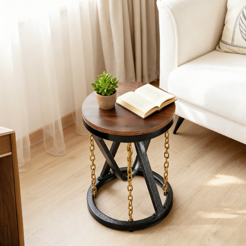 Abraham 12.59" W Rustic Tensegrity Round End Table