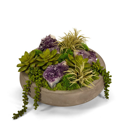 9 " H Faux Succulent in Concrete Decorative Vase