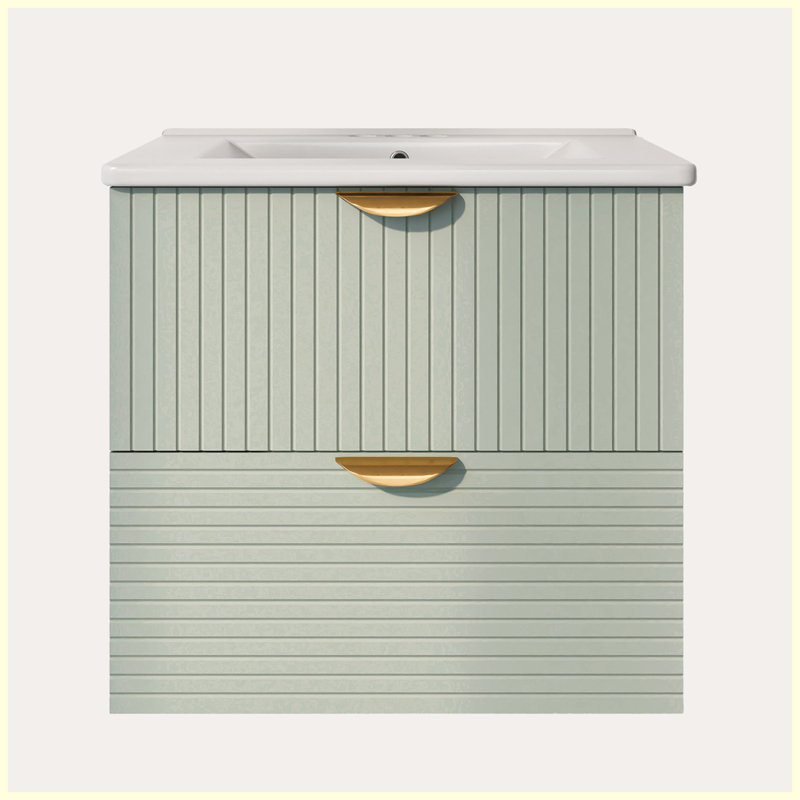 Meuble-lavabo mural moderne à 2 tiroirs, Blanc