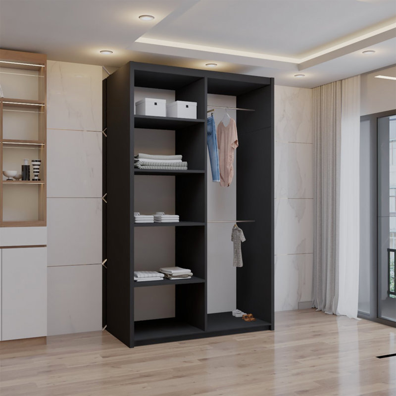 Ashawni 2 Door Laminate Wardrobe, 217cm H x 100cm W x 62cm D, Matte Black