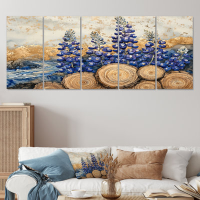 «Blue Bonnets Flowers On A Wood Slide Landscape I» - art mural bonnet bleu - toile d'art traditionnelle