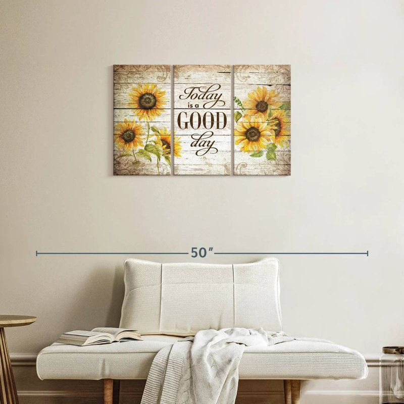 «Today Is A Good Day», citation de tournesol, H 20 po x l 33 po