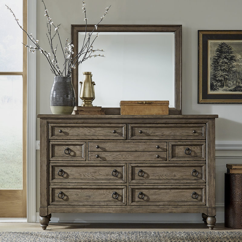 Aisja 9 Drawer Dresser and Mirror Bedroom Set - Brown, Brown