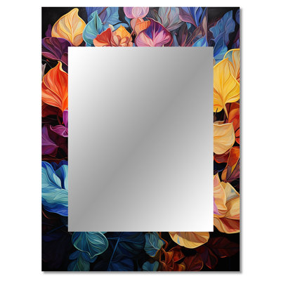 Colorful Luminous Leaves - Leaves Wall Mirror, Traditional Decorative Mirror, Printed Metal Art