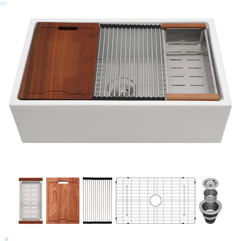 Station de travail 30 po x 20 po - Évier de cuisine en céramique à cuve simple