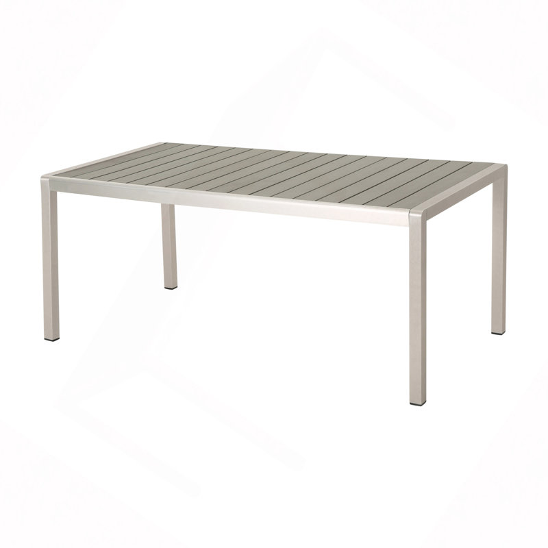 Table de salle à manger de patio / d'extérieur en aluminium avec plateau en faux bois
