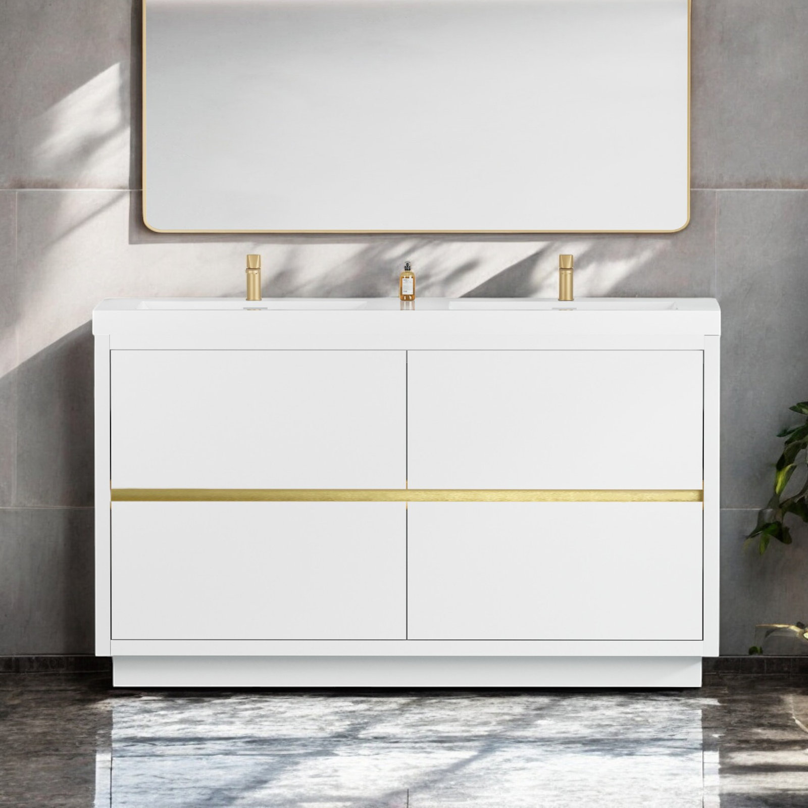 Beira 60" Double Bathroom Vanity, Glossy White