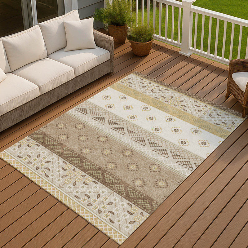 Machine Washable Indoor/Outdoor Chantille ACN2662 Stripes Rug, 3' x 5', Beige