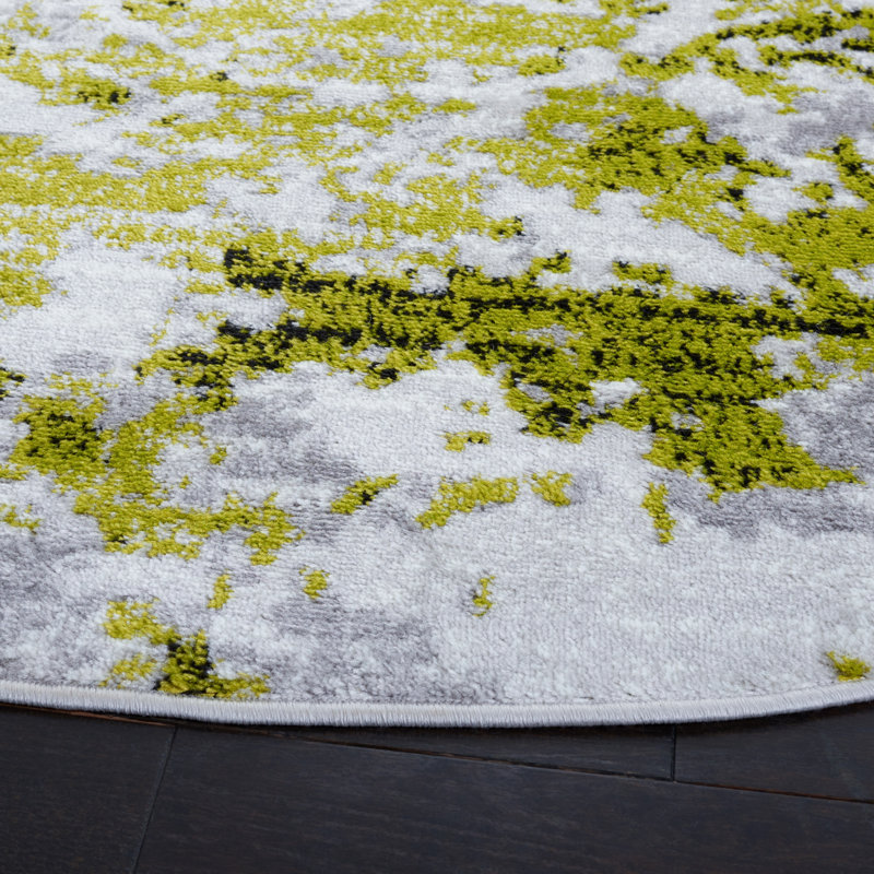 Tapis abstrait gris / vert, Rectangle 5 pi 1 po x 7 pi 6 po