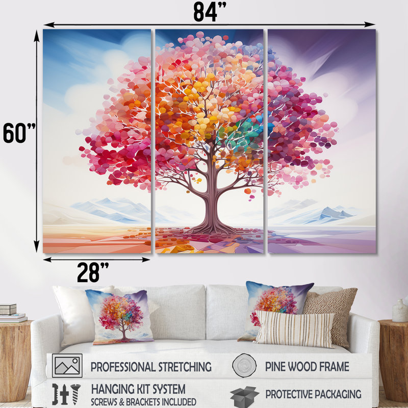 Rainbow Autumn Colors Tree - ensemble d'art mural arbre chêne, H 60 po x l 84 po x P 1,5 po, Toile tendue