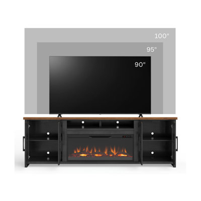 Brixham 97" Farmhouse Fireplace TV Stand for TVs up to 100", 42" Electric Fireplace, Wood & Glass Media Console,