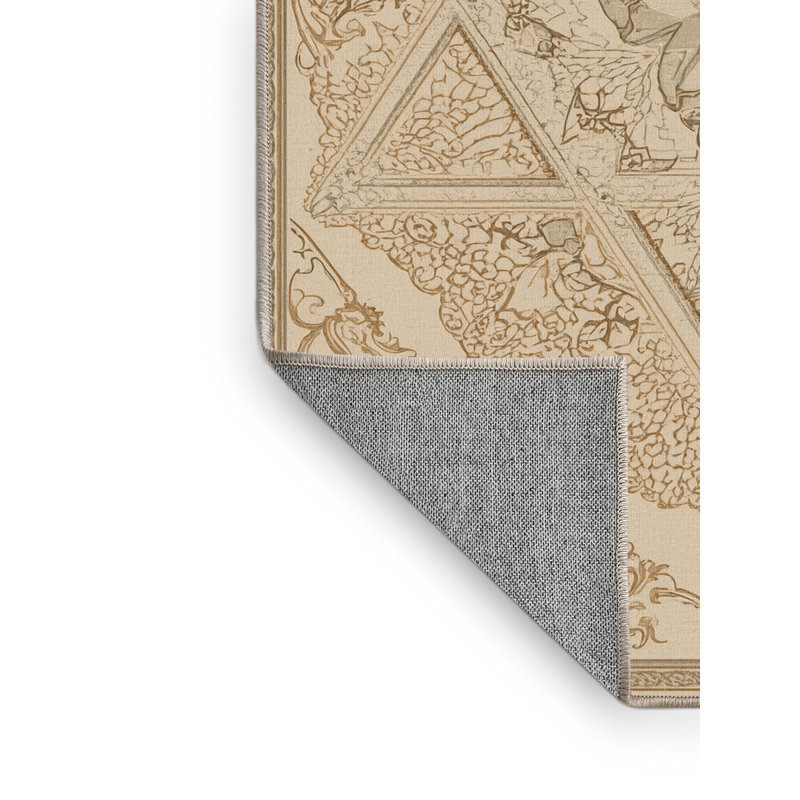 Tapis oriental classique à motif de triangles oscillant lavable à la machine - Reliure beige, 7 x 10
