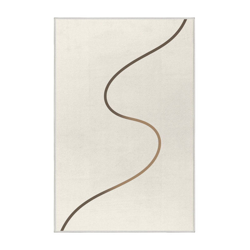 Soft Plush Ellinger Jump Rope Minimalist Area Rug in Beige – White Binding, 5x7