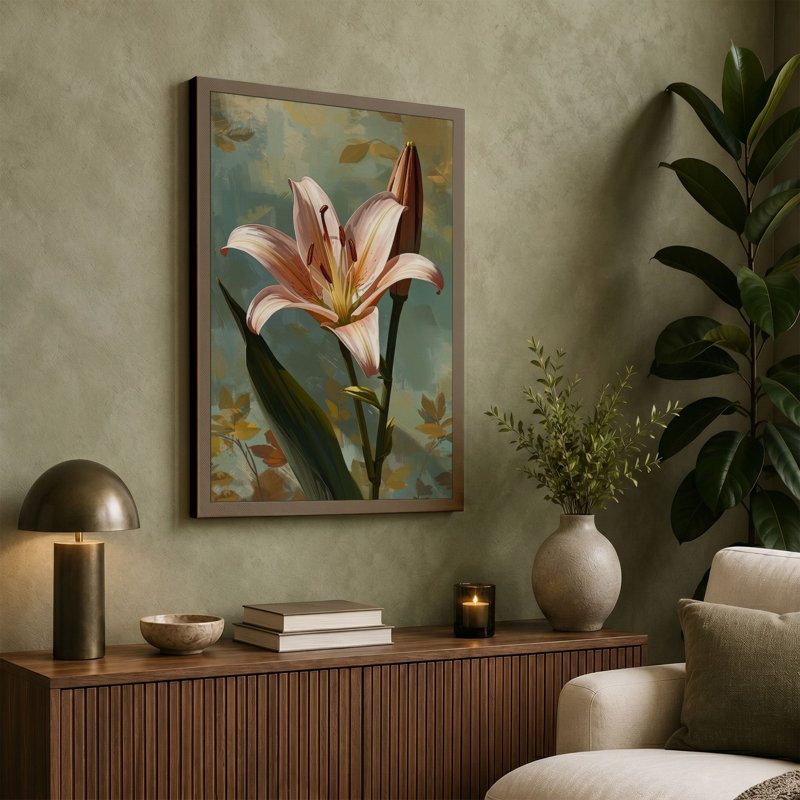 Lily in Bloom Botanical - Wrapped Canvas, 30x20 - 76.2 x 50.8 cm, Ochre Border