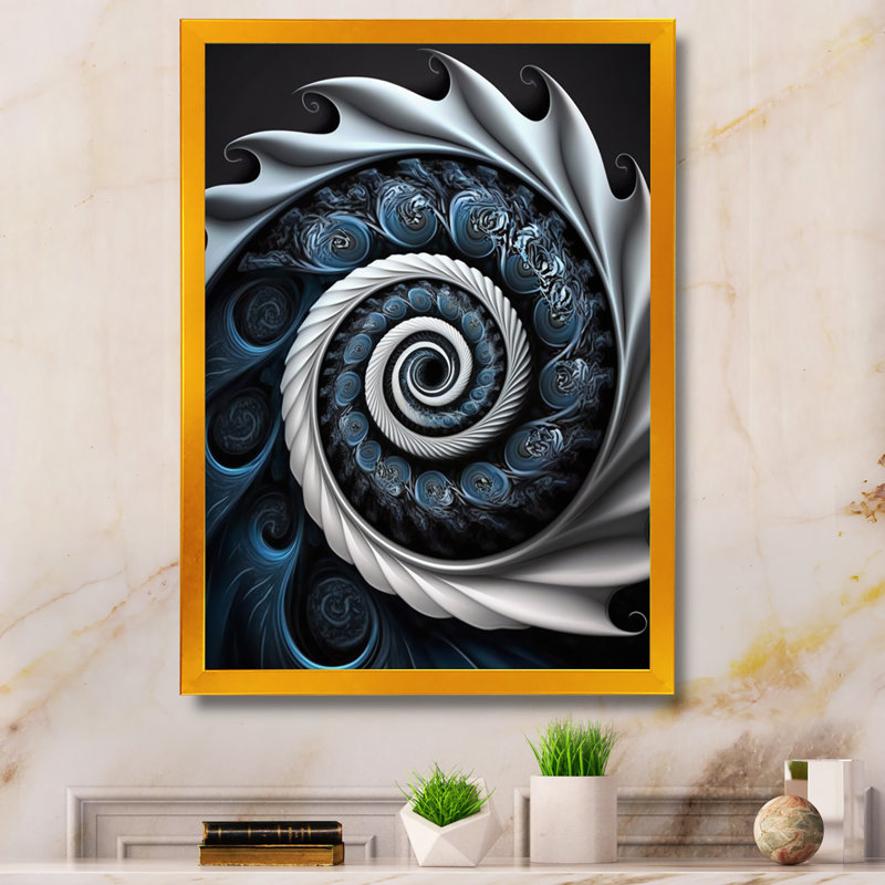 Bleu et blanc vitrail liquide II - art mural moderne sur toile, Toile avec cadre photo doré, L 24 po x H 32 po