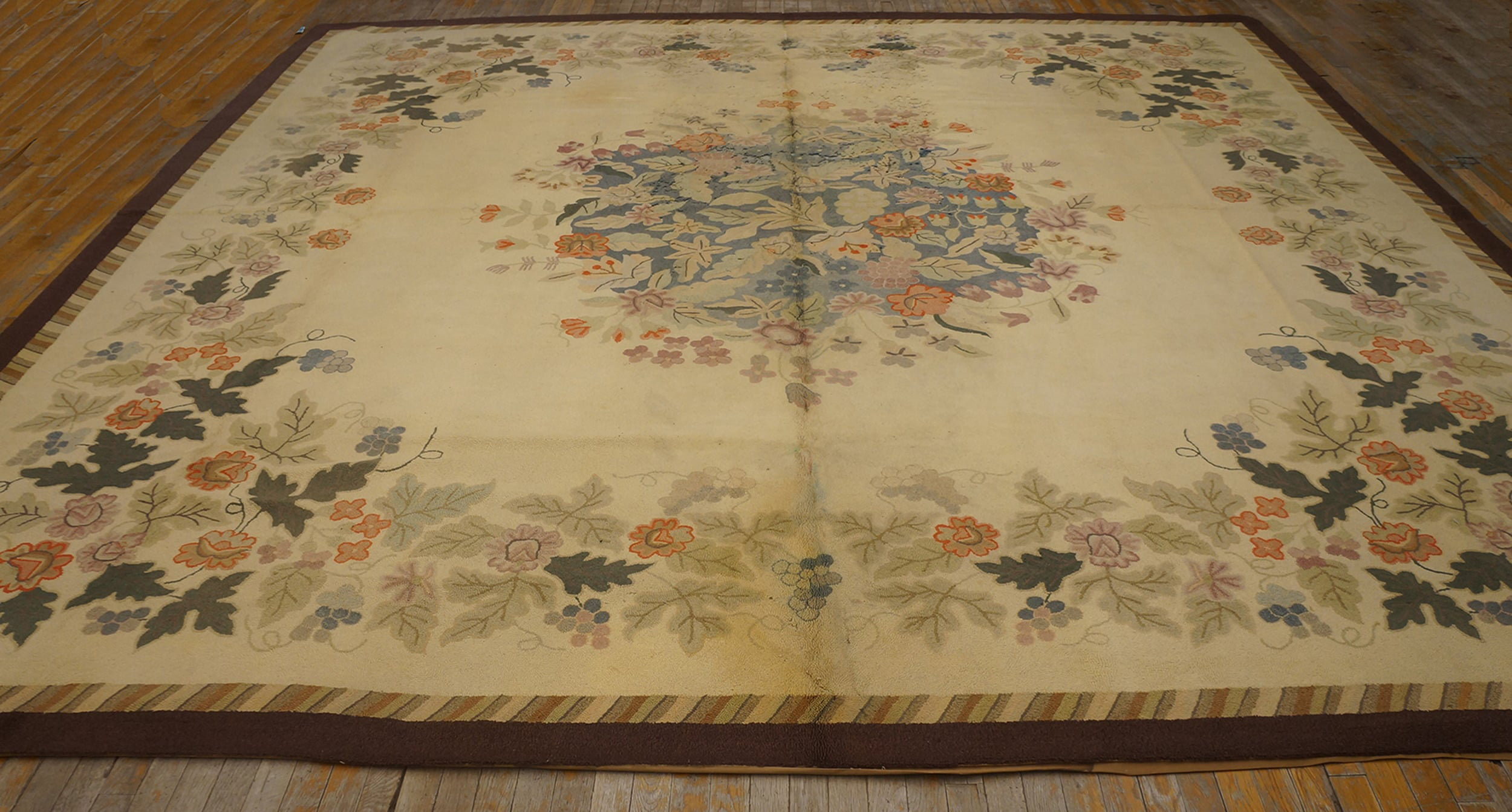 Rugs On Net Square Room Size Vintage Mid Century American Hooked Area ...