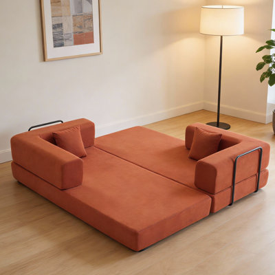Canapé-lit convertible avec coussin cylindrique, canapé-lit pliant en velours côtelé avec structure de forme fixe, canapé-lit de plancher
