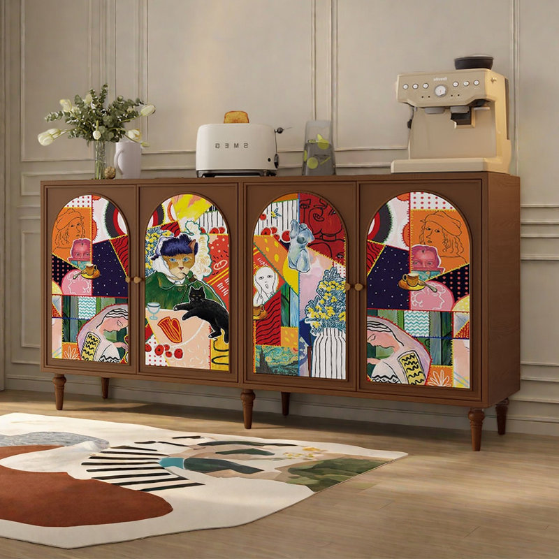 Buffet artistique à quatre portes multifonctionnel, Brun